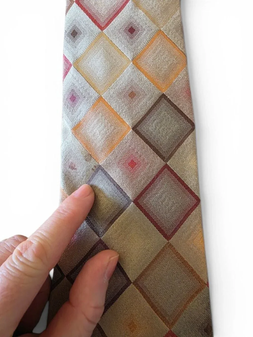 John Ashford Men’s Geometric Diamond Necktie Stain Resistant Multicolor Silk